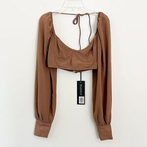 White Fox // NWT FLAW // Social Seduction Long Sleeve Crop Chocolate XS